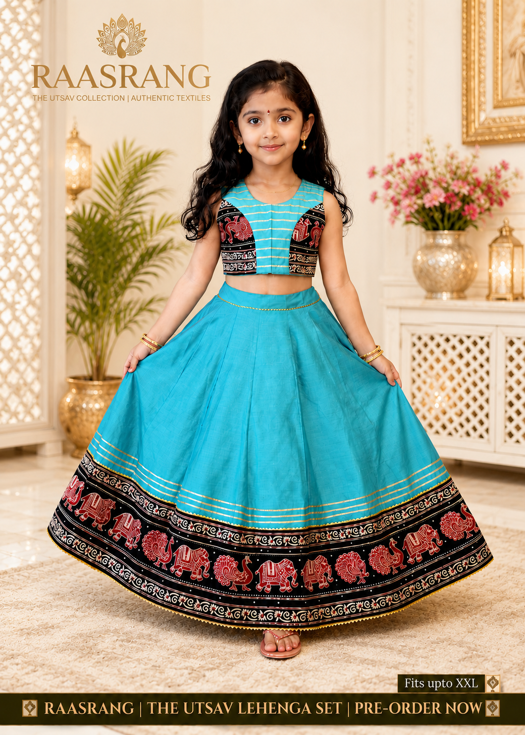 Raasrang Kids Utsav Garba Lehenga Set — Sky Blue