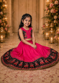 Kids Magenta Pink Lehenga Choli with Dancing-Figure Border