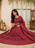 Maroon Bandhani Print Lehenga Choli with Mirror-Work Dupatta