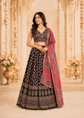 Noir Paisley Print Lehenga Choli with Crimson Ajrakh Dupatta