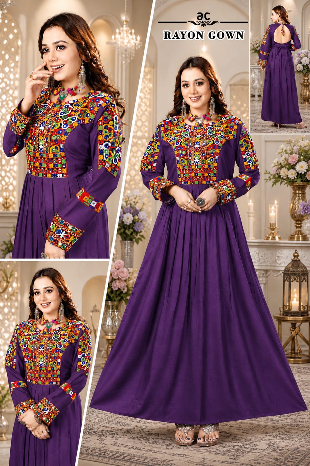 Rayon Gown with Kutchi Mirror Work - Purple