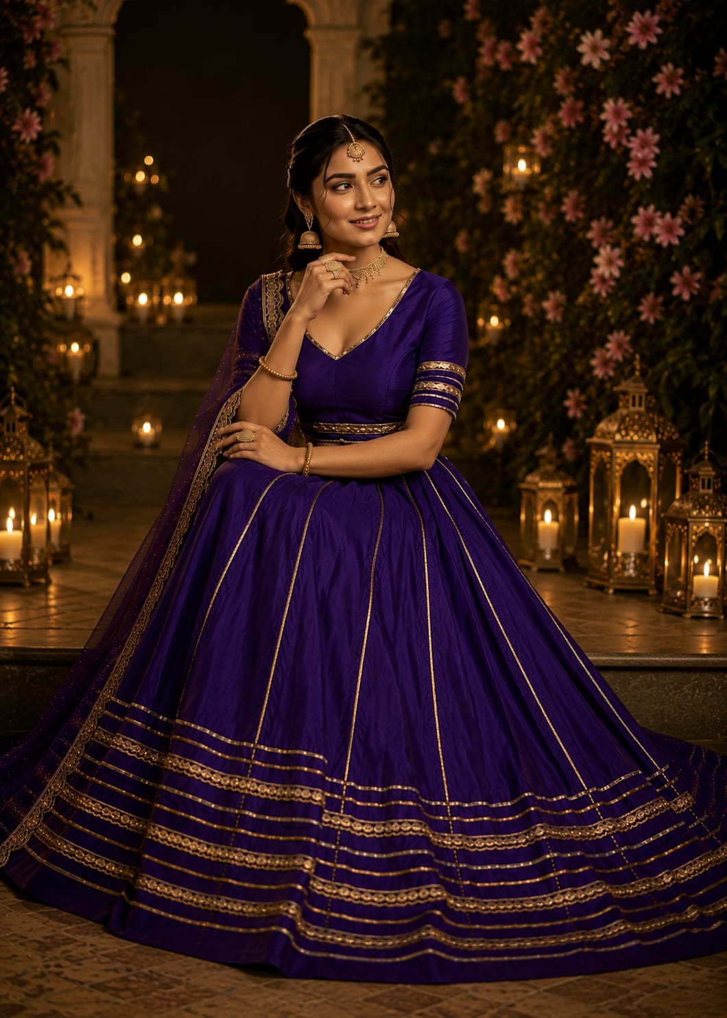 Royal Purple Velvet Garba Lehenga Choli Set
